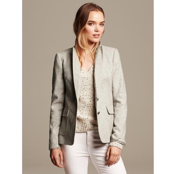 Banana Republic Wool Speckled Gray Jacket Blazer 12 Petite - Picture 1 of 15
